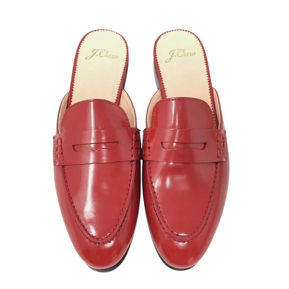 J. Crew Women's Red Leather Penny Mule Loafers